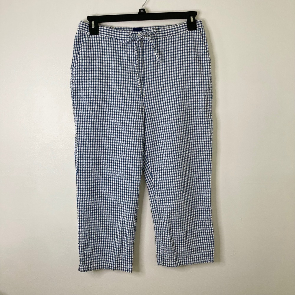 Blue White Gingham Seersucker Cropped Pants Cottage Basic Editions 12 Coastal